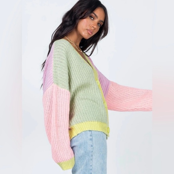 Princess Polly Naomi 90’s Cardigan Sweater | Size M/L | Multi Colored Oversized - Picture 3 of 10